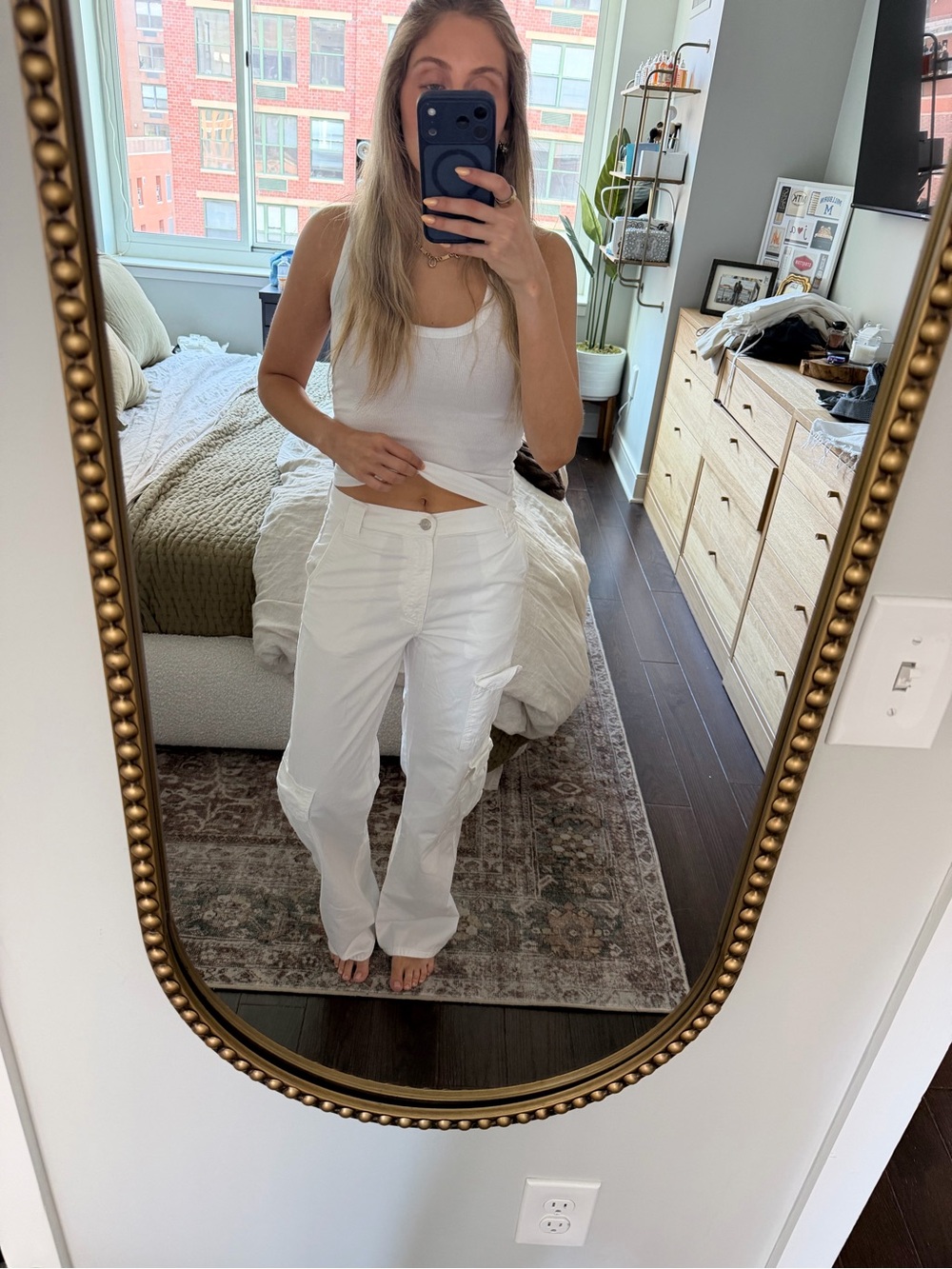 Zara White Cargo Cotton Pants